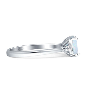 Emerald Cut Solitaire Trio Ring Created White Opal 925 Sterling Silver wholesale